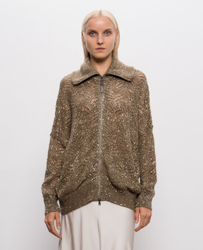 Brunello Cucinelli Khaki openwork cardigan with sequins MRG562516