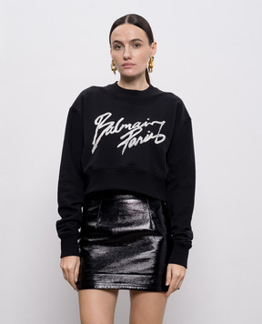 Balmain Black cropped sweatshirt with logo GF1JO080BD41
