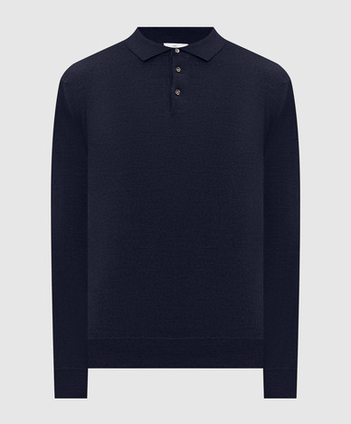 Blue merino wool polo shirt