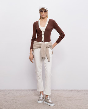 Brunello Cucinelli Brown ribbed wool and cashmere cardigan M14817206