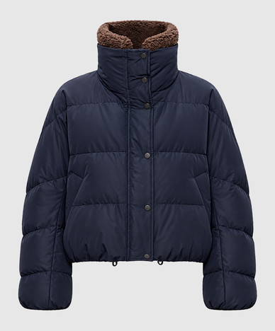 Blue down jacket with fur