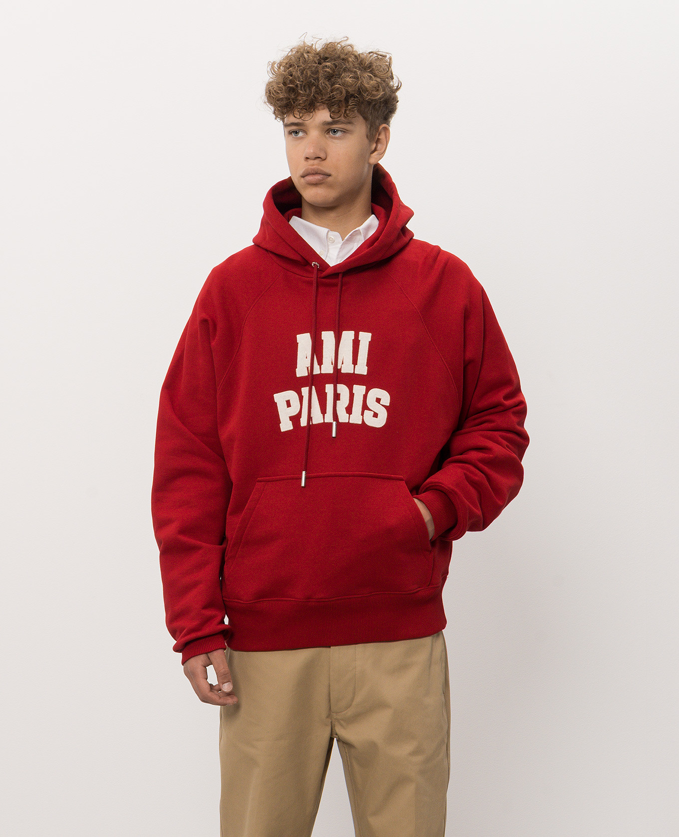 Red hoodie with logo patch Ami Paris 3