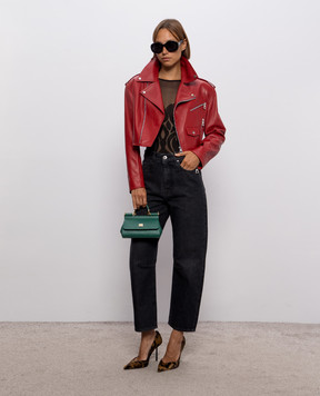 Babe Pay Pls Red cropped leather jacket with accent shoulders 2209ЗМNATUREL