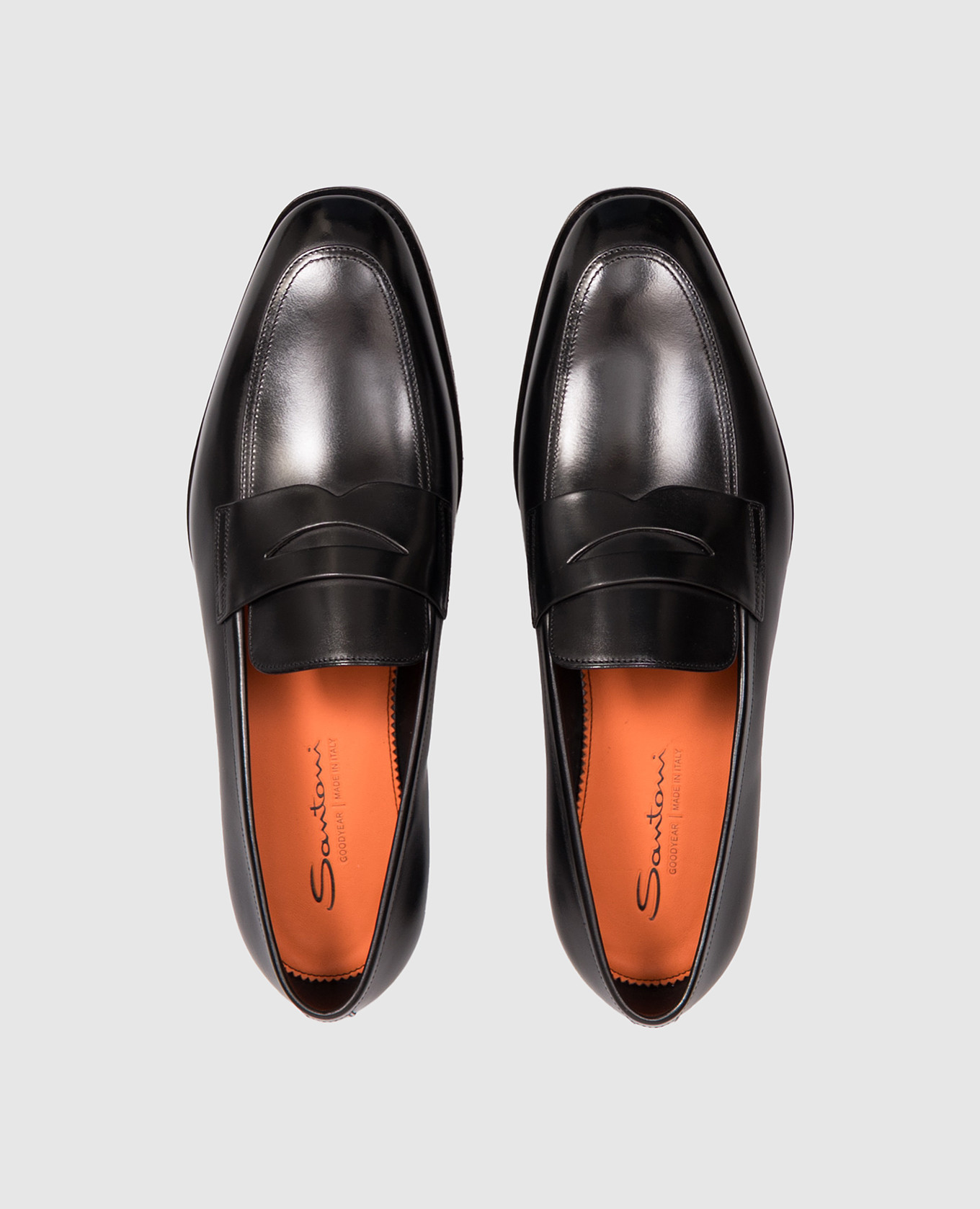 Black leather glossy loafers Santoni 4