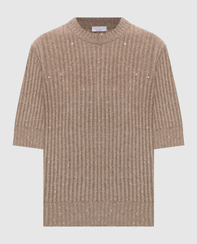 Brunello Cucinelli Beige cashmere and wool knitted top MBM753520
