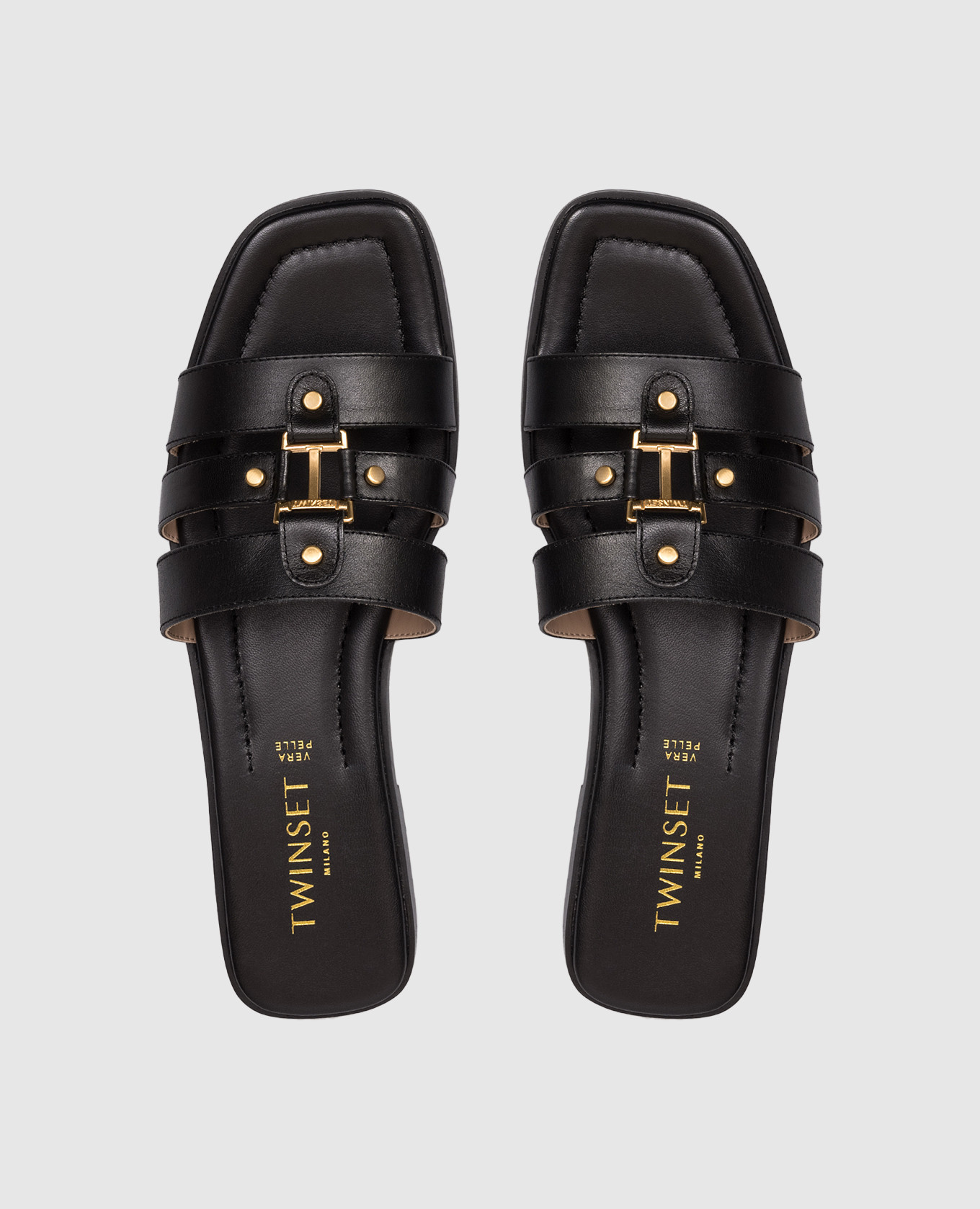 

Black leather flip-flops with logo engraving Twinset