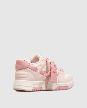 Off-White Out Of Office Kids Pink Leather Sneakers with Logo Patch OF06017655