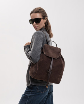 Gianni Chiarini Violette brown suede backpack with logo patch ZN12237CMPL
