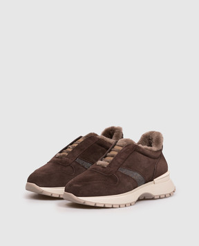 Doucal's Brown suede sneakers with fur DD8931WHINPM730