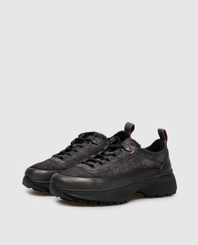 Santoni Blue suede sneakers with fur MBBU22256NECPUBH