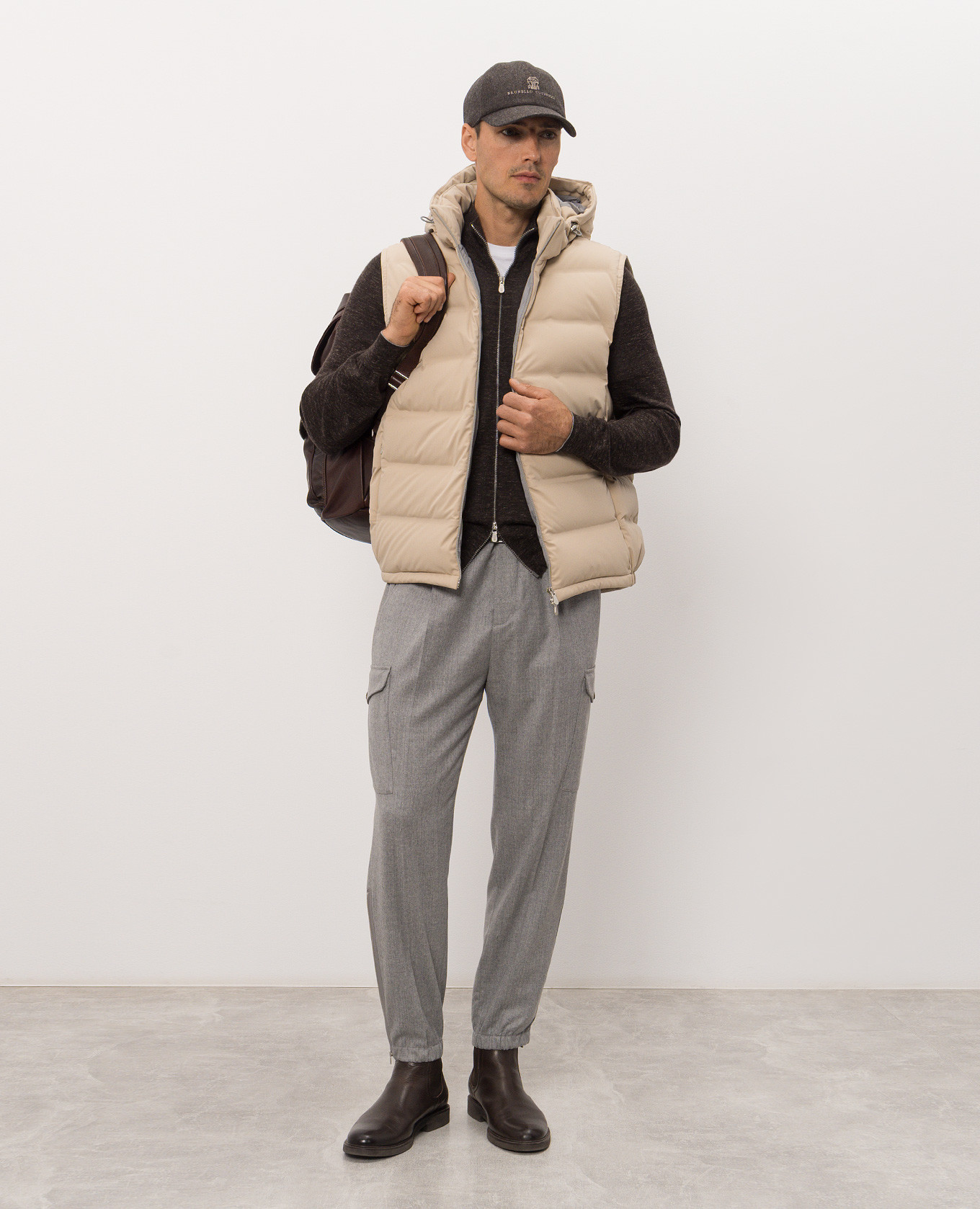 Brown melange cashmere, silk and linen cardigan Brunello Cucinelli 2