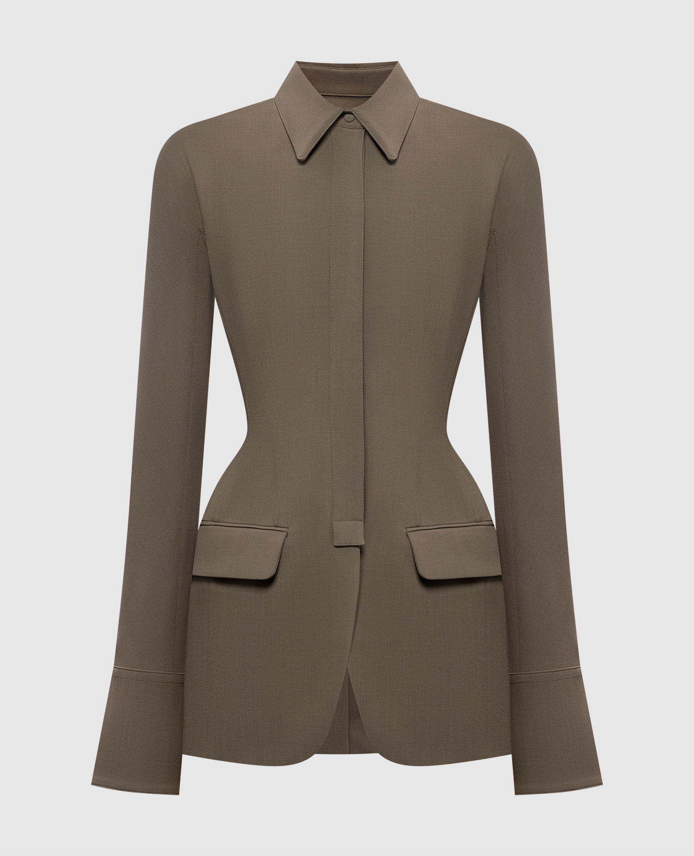 Khaki wool shirt jacket