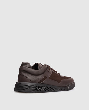 Stefano Ricci Brown leather sneakers with monogram logo UR78G6710WYSNMN