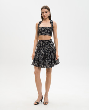 Twinset Black floral print linen top and skirt suit 261LM2SEE