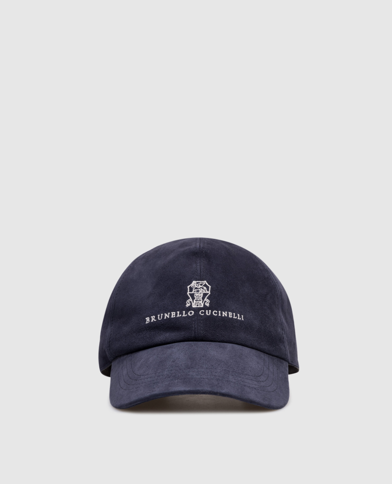 Blue suede cap with logo embroidery
