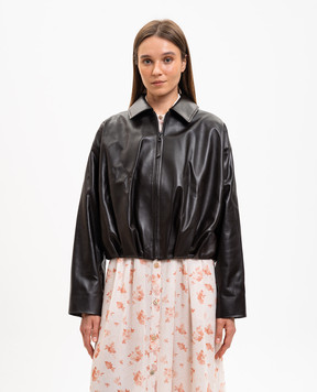 Babe Pay Pls Brown leather jacket with logo patch 2530NATUREL
