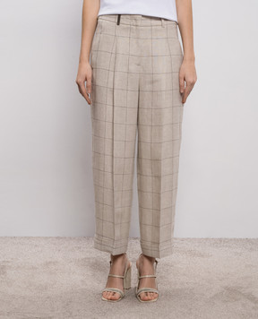 Peserico Gray checked linen pants A0425802638