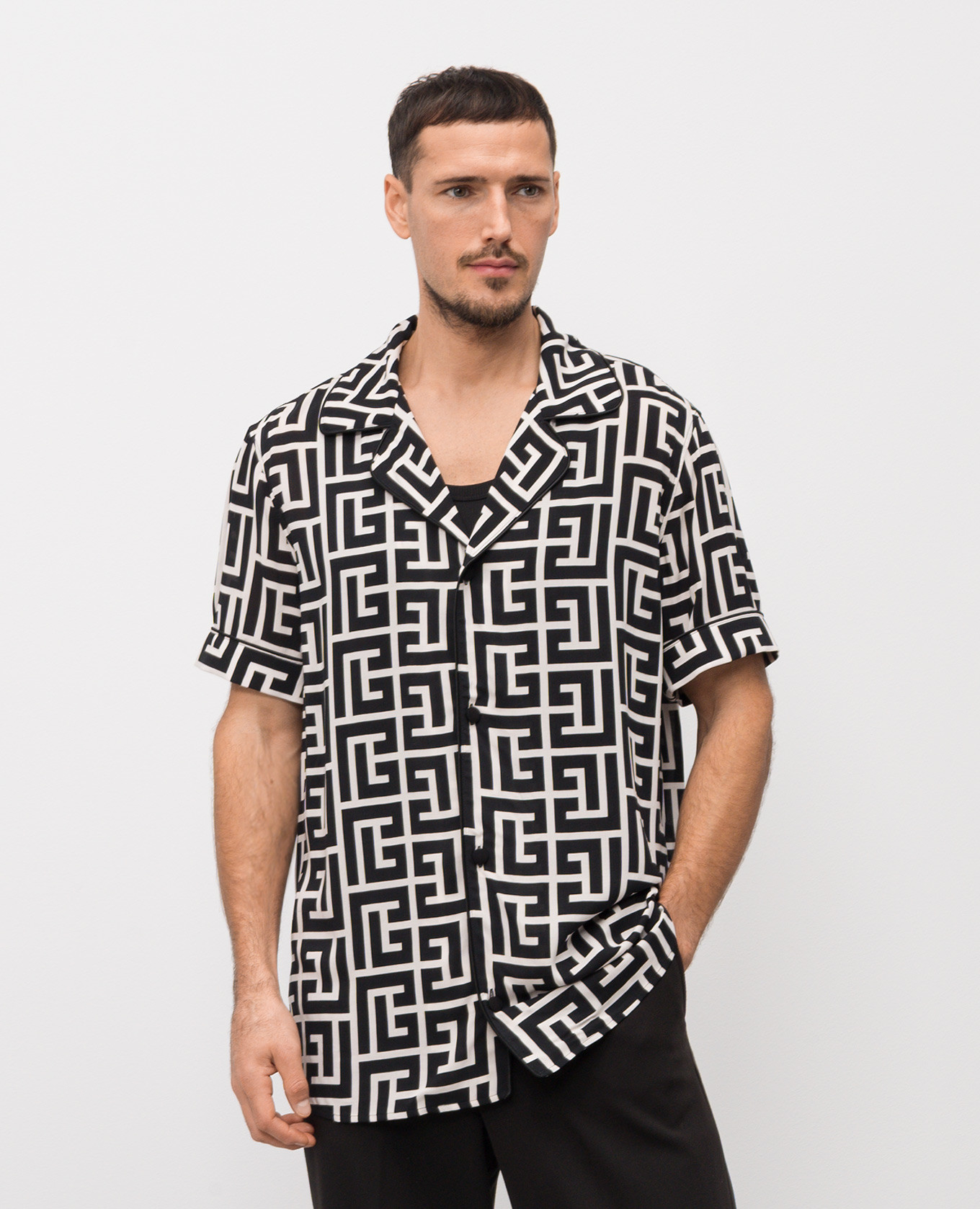 

Black shirt with branded print Balmain