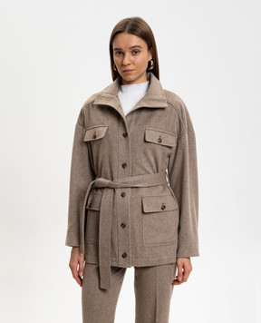 Yves Salomon Beige cashmere jacket with belt 26EYV04277CAFL