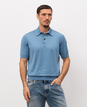 Dolce&Gabbana Blue silk polo shirt with DG logo embroidery GXZ02ZJBSO5