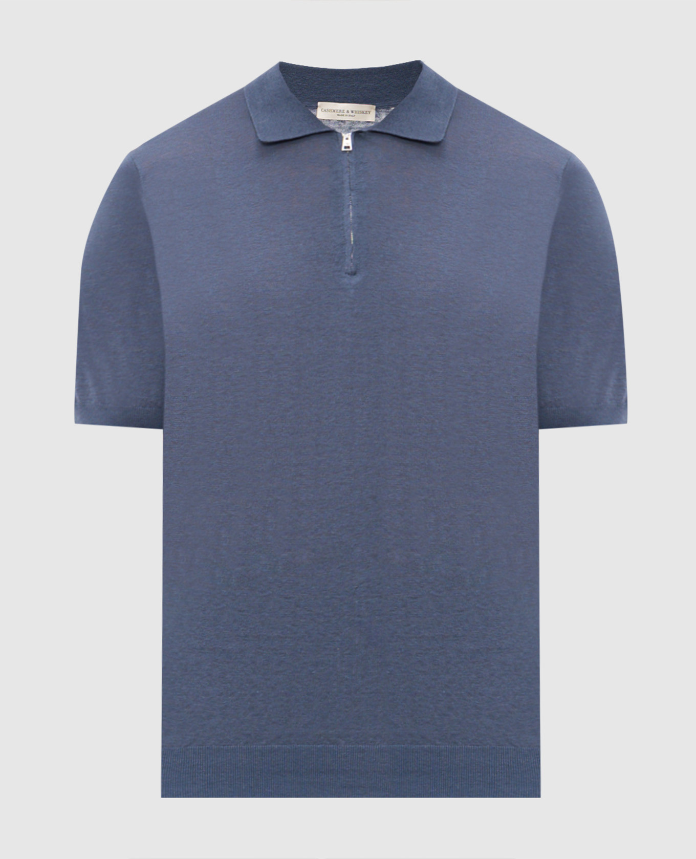 Blue linen and silk polo shirt