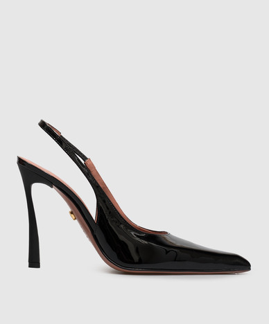 Zapatos de tacón destalonados de charol negro