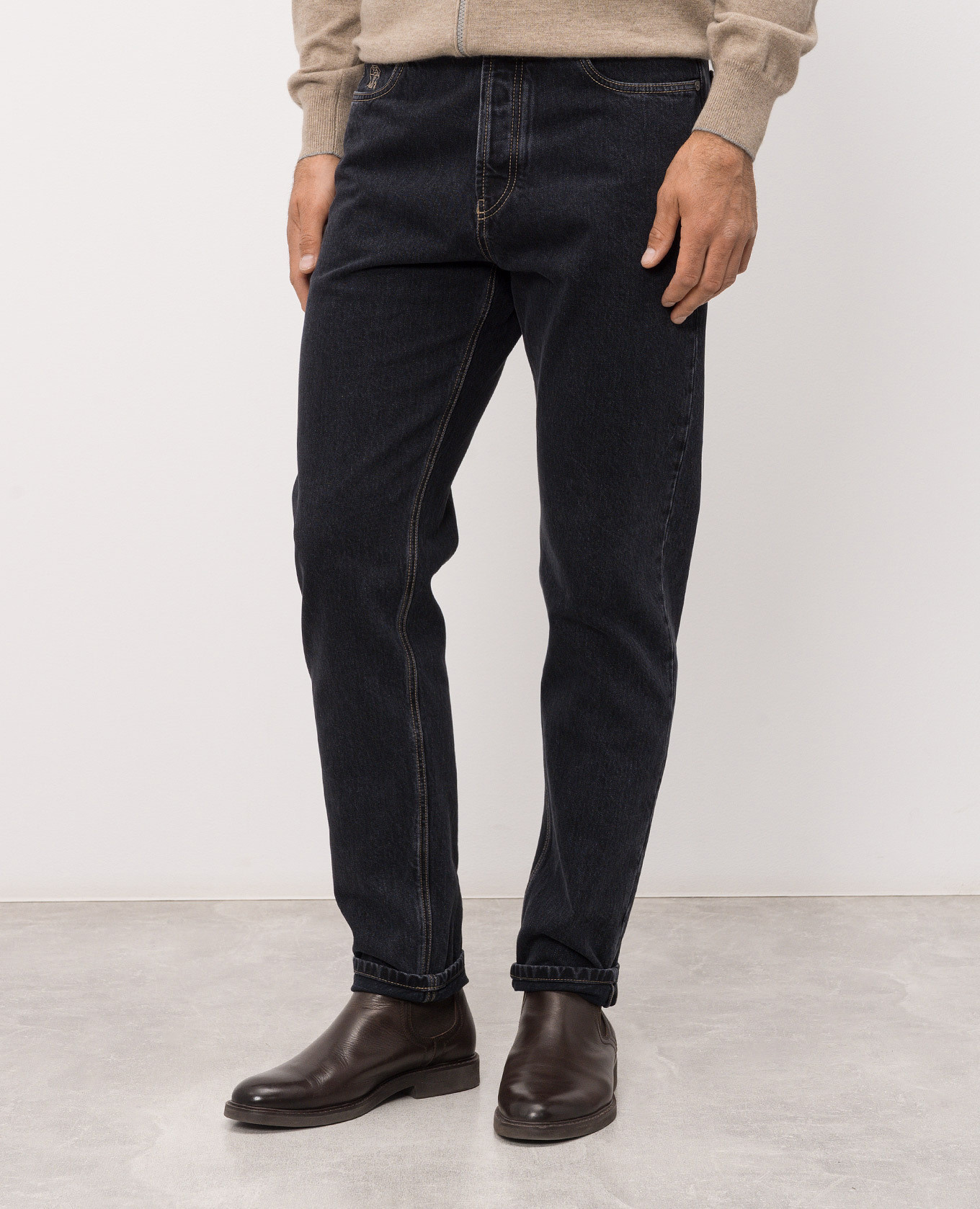 Dark blue jeans with logo patch Brunello Cucinelli 3