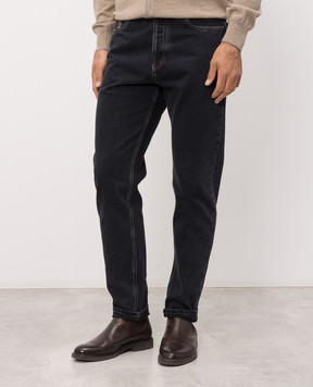 Brunello Cucinelli Dark blue jeans with logo patch M235PO1090