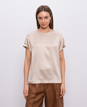 Brunello Cucinelli Beige silk blouse with monil chain M0C59DE310