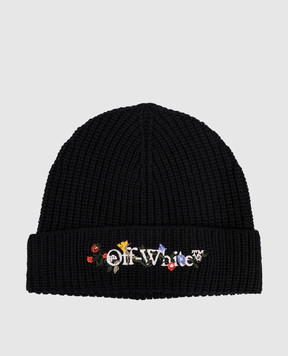 Off-White Black wool hat with logo OWLC017F25KNI001