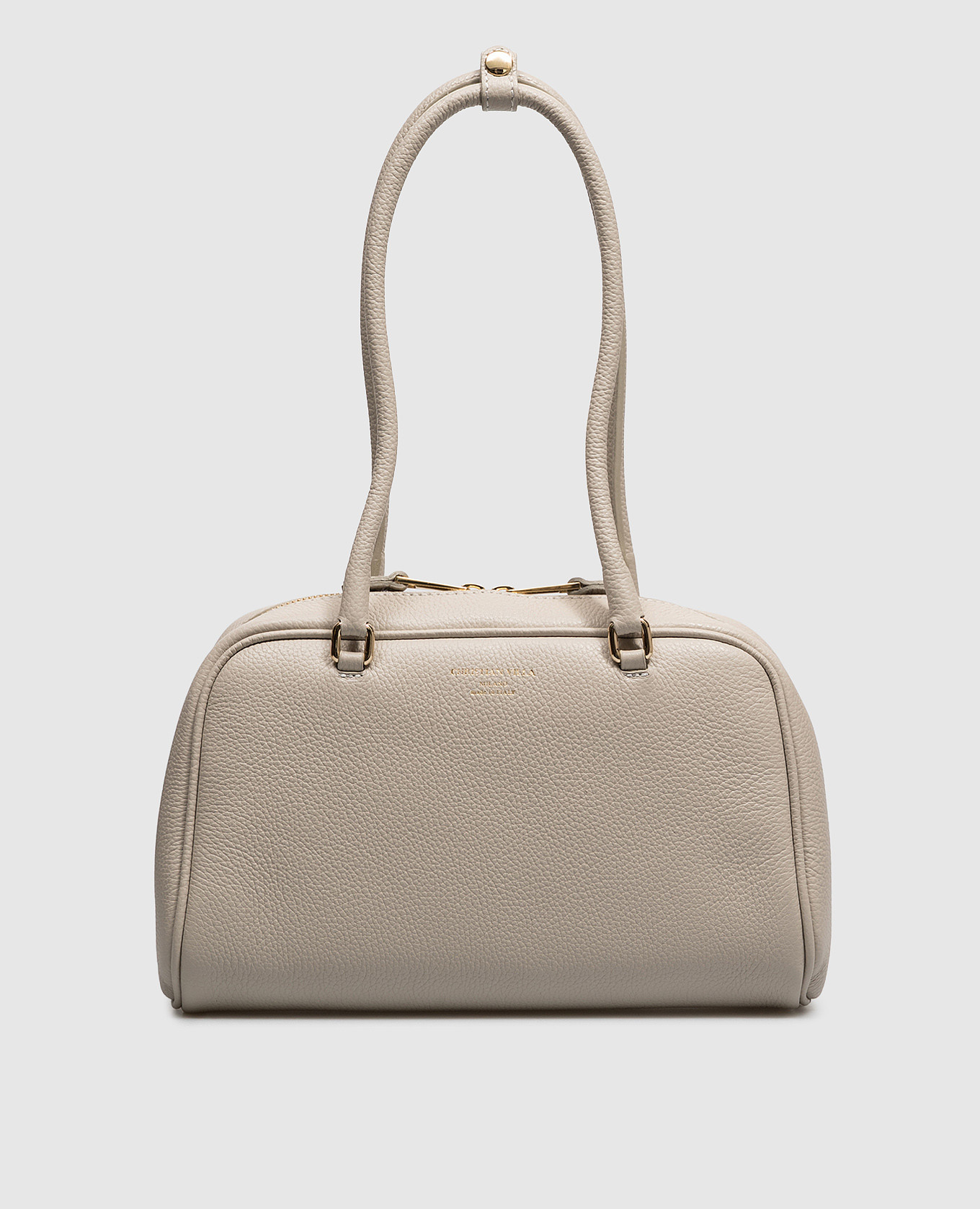 Gray leather tote bag