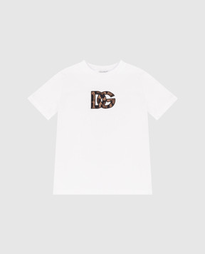 Dolce&Gabbana Children's white T-shirt with DG logo monogram L5JTOXG7P0J812+