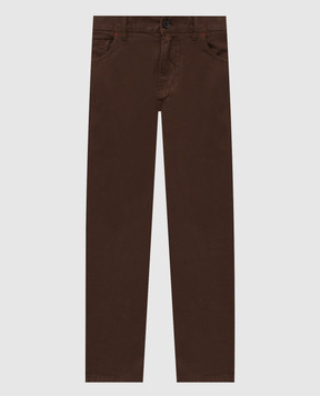 ISAIA Brown pants with logo patch PNT005X0059