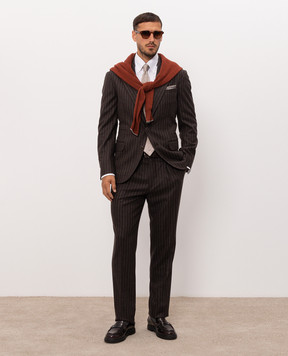 Brunello Cucinelli Brown striped wool and cashmere suit MV440LDTHH