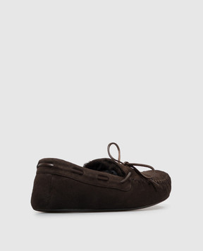 The Row Brown suede Lucca moccasins with fur F1883SH07