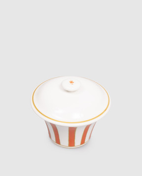Geminiano Cozzi 1765 White porcelain sugar bowl Striche Arancio e Oro TTCMI319053