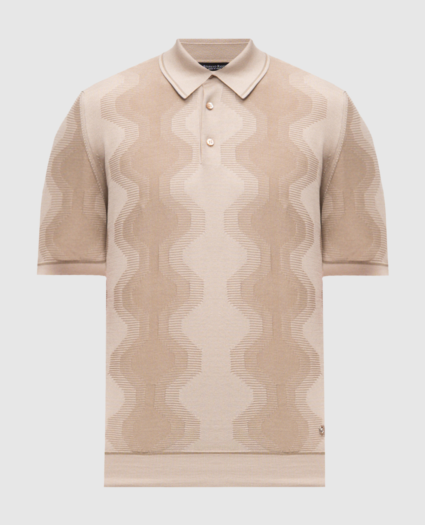 Beige polo shirt with patterned silk