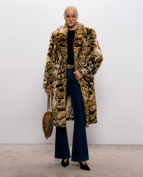 Etro Beige double-breasted leopard print fur coat WROH001799TES13