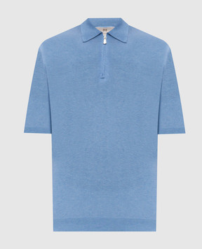 Enrico Mandelli Blue silk polo shirt with logo patch 3K065A5674