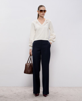 Twinset Blue wool pants with logo 252TT2127