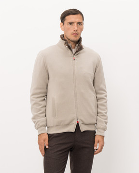 Kiton Beige cashmere jacket with fur trim UMK1489