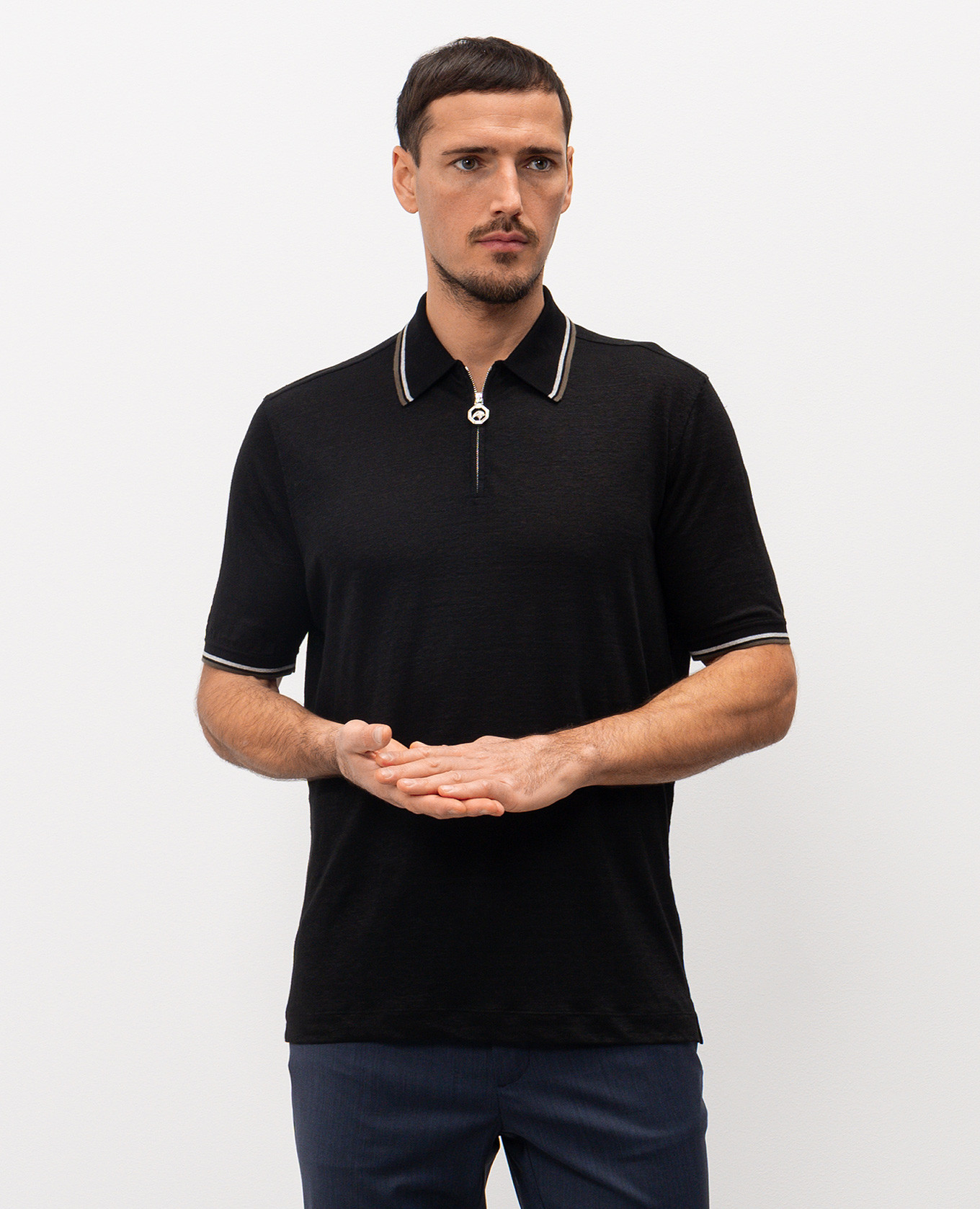 

Black linen polo shirt Stefano Ricci