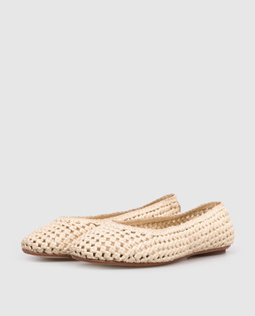 Dragon Beige leather braided ballet flats DGS65106