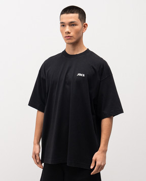 Vetements Black cotton T-shirt with contrast print ME76TR189Bm