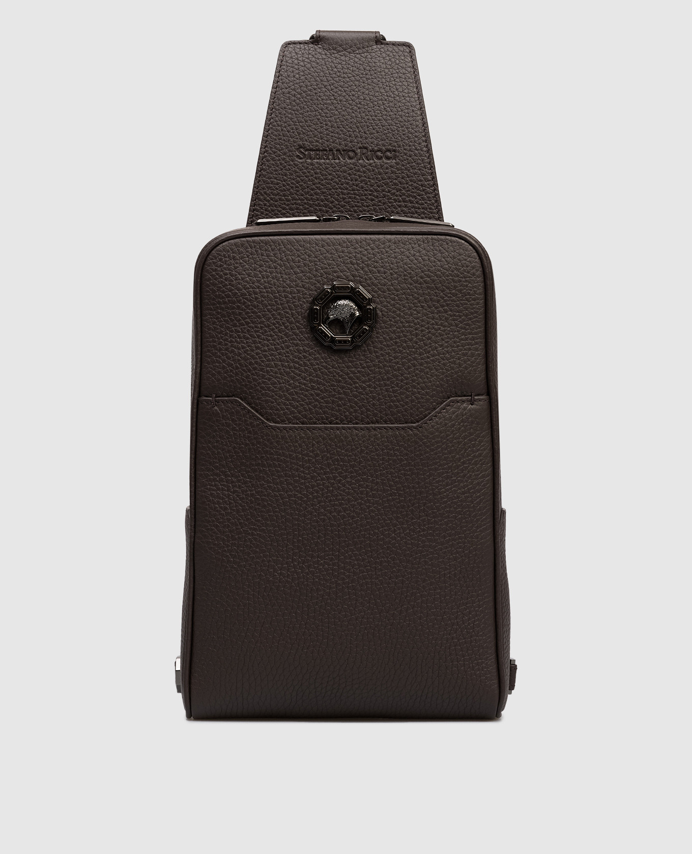 

Brown leather sling bag with emblem and logo Stefano Ricci