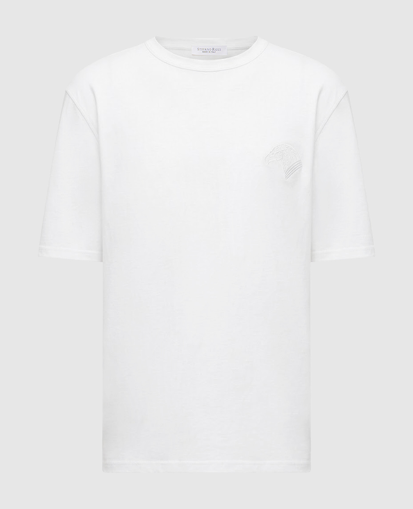 Ivory wool T-shirt with embroidered emblem