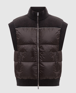 Peserico Brown down vest with monil chain A03473F07V9470