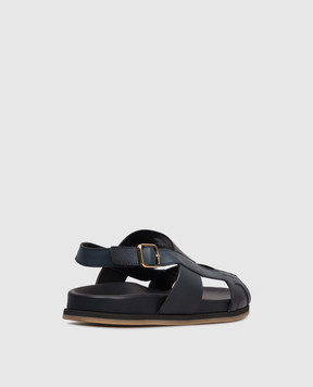 Santoni Blue leather sandals with embossed logo MCEG19327HV6MGOR