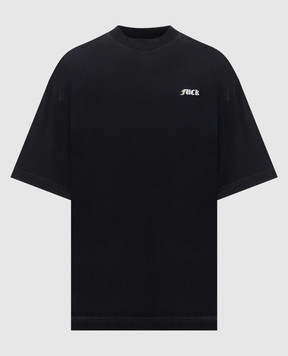 Vetements Black cotton T-shirt with contrast print ME76TR189Bm