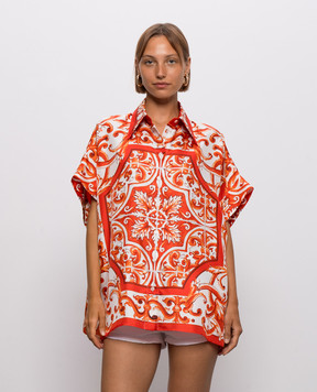 Dolce&Gabbana Silk blouse with branded print F5T52TGDDRE